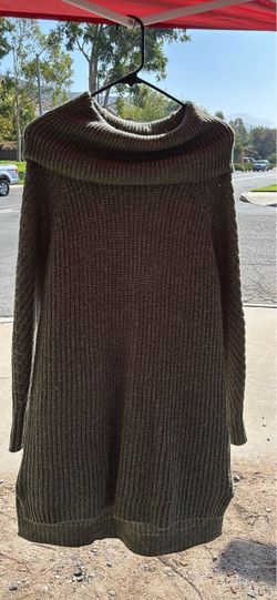 Olive Green Off-the-Shoulder Cowl Neck Knit Sweater Dress