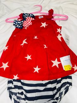 New 2 piece infant romper with hair bow stars/stripes