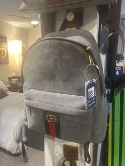 Gucci Gray Suede Medium Bank pack with Sherry Stripe