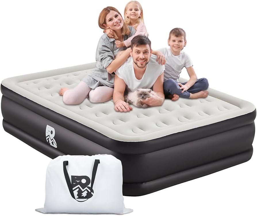 20" Queen Size Air Mattress with Built-in Pump - 2-Minute Setup, No Odd Smell, Supports 600 lbs - Perfect for Camping, Guests & Home Use - Includes St