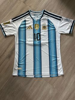 Lionel Messi #10 Blue White World Cup Gold Patch Player Version Kit Mens Slim XL