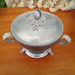 Vintage Hand Wrought Aluminum Rodney Kent Pattern #475 Chafing Dish Tulip Design with Pyrex Dish