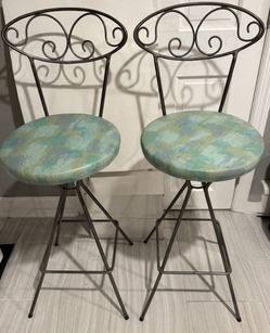 1960’s ORNATE VTG 2 SWIVEL Back Iron BAR/NOOK CHAIRS/STOOLS