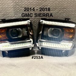 2014 - 2018 GMC 1500 SIERRA chrome projector Headlights with LED DRL & 2014 - 2019 GMC 2500 & 3500 Chrome Projector Headlights with LED DRL