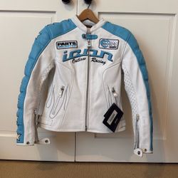 Icon White/Baby Blue Kitty Motorcycle Jacket BNWT Size XS