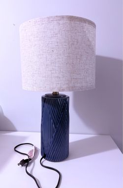 Blue Ceramic Table Lamp Nightstand Lamp with Linen Shade