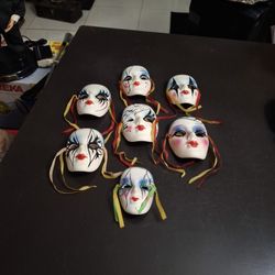 Vintage Lot Of 7 Hand-painted Porcelain Mardi Gras Decorative Masks Approx 4"