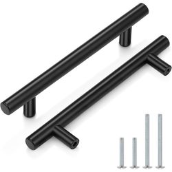 Probrico Black Cabinet Pulls 5" Hole Centers 30 Pack Kitchen Cabinet Handles Black,Stainless Steel T Bar Pull and Handle,Door Handles for Drawer Close