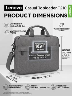Lenovo Casual Toploader T210 Laptop Bag 15.6" Gray Water Repellent Shoulder