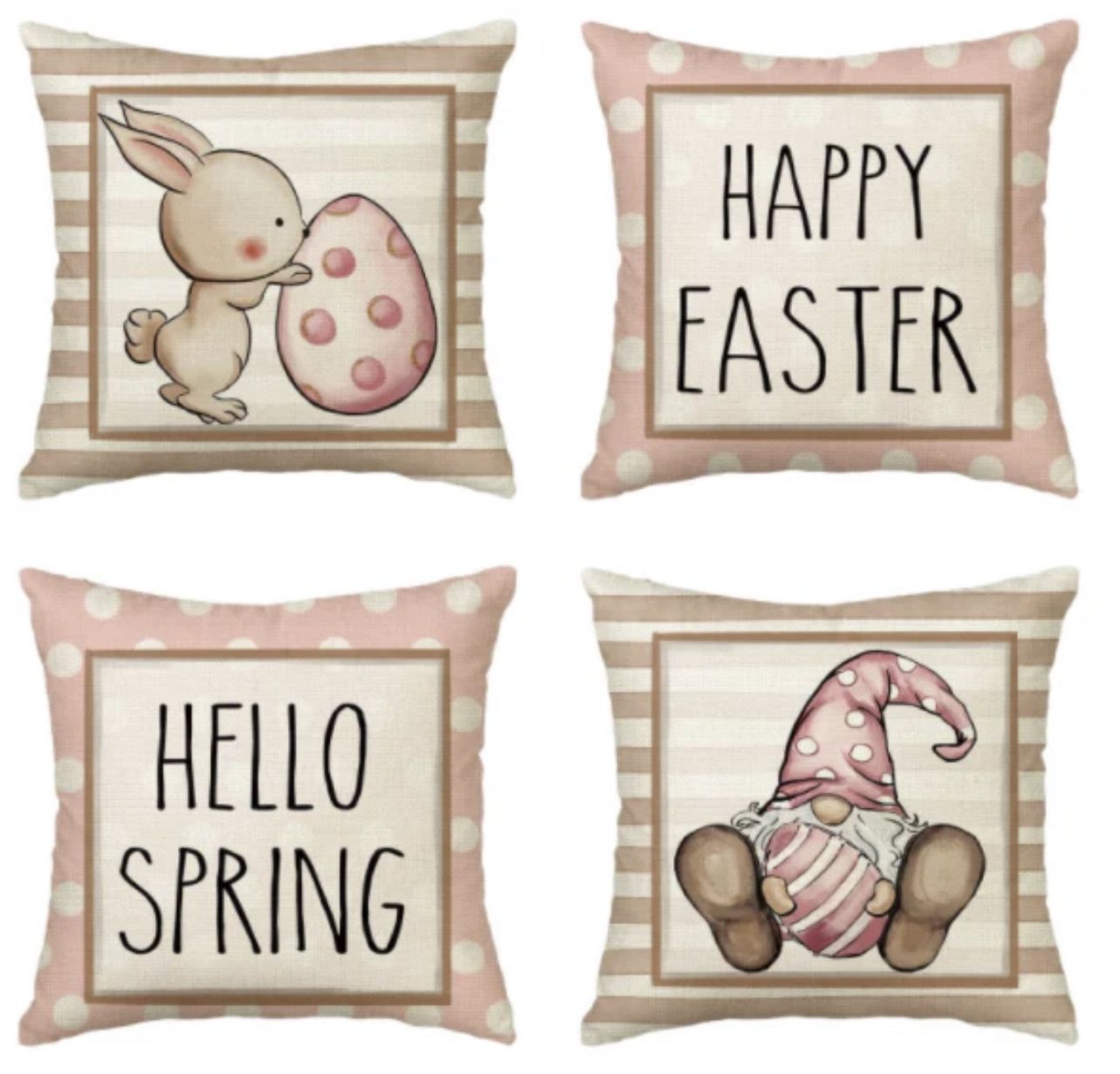 Happy Easter Happy Spring Set of 4 Pillow Covers