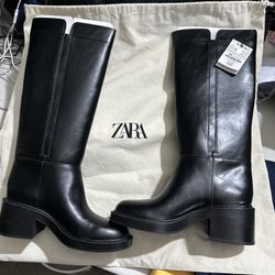 New Zara Black Boots With Bag