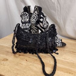Black Vintage Beaded & Sequin Crossbody Mini Evening Bag With Inside Pocket. 