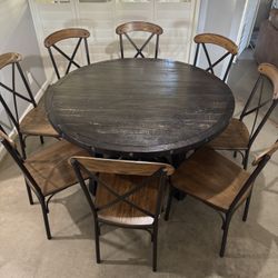 Modern Farmhouse/industrial Dining Set 54’’ Round With Extension Leaf