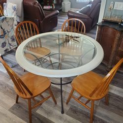 Glass Round Table With 4 Wooden Chairs