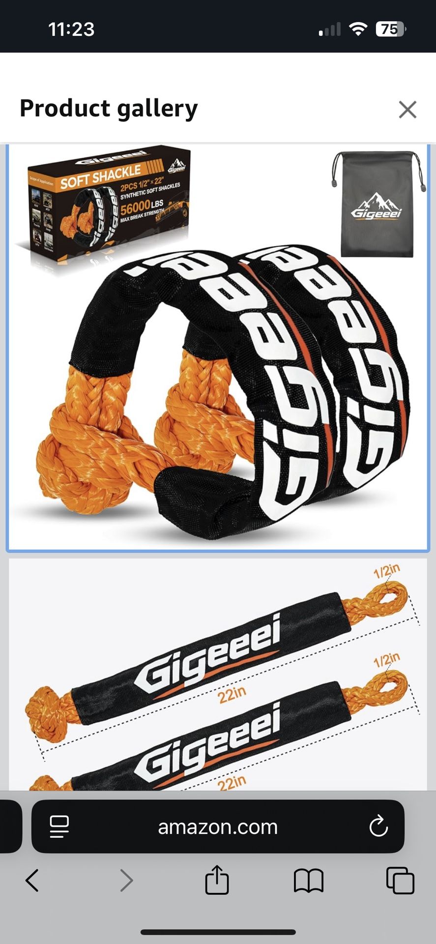 Soft Shackles Tow Recovery - 1/2 Inch X 22 Inch (56,000lbs) Soft Shackle Recovery Kit for Off-Road Winch and Vehicle Towing (Orange) 