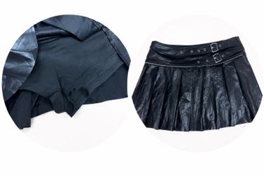 Shein Women’s Black Faux Leather Pleated Mini Skort Buckle Zip Y2K Goth Punk Size 12