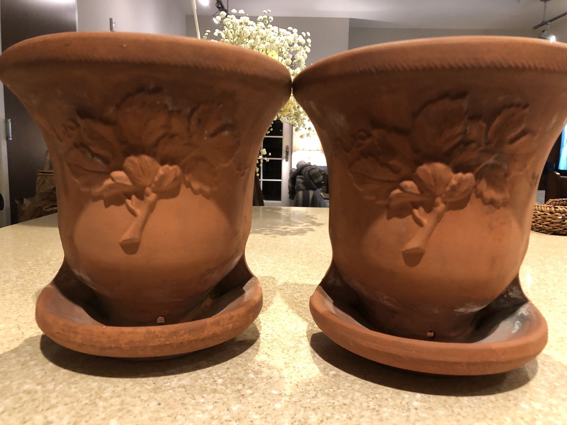 2 clay flower vases from France