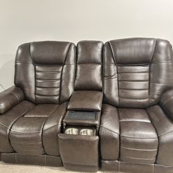 📣 FOR SALE: 2 Malibu 3-Power Reclining Loveseats – Chocolate Leather (Originally $4,000)