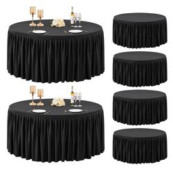6 Pack Black Spandex Round Tablecloths For 72 Inch Tables, Stretchy Fitted 6FT Round Table Clothes,Wrinkle Free Table Cover With Skirt For Wedding Par