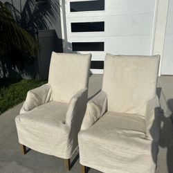 2 Restoration Hardware Slip Covered Dining Chairs