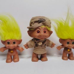 Vintage Troll Dolls Troll Scout & Belly Jewel Lot Of 3 ACE Treasure