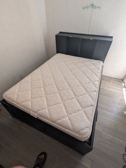 QUEEN SIZE BED FRAME W/ DRAWERS AND MATTRESS