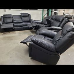 Brand New Three-piece Black Couches With Five Recliners!!!!