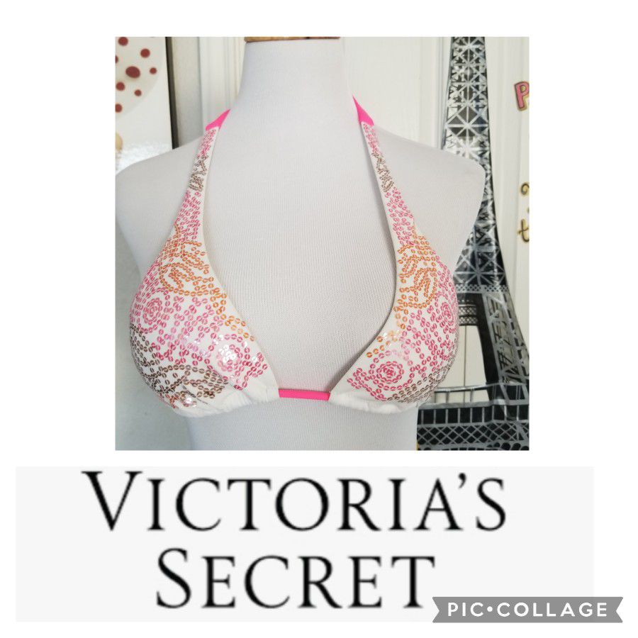 Victoria's Secret Triangle Sequin Halter Bikini Top Size Small New