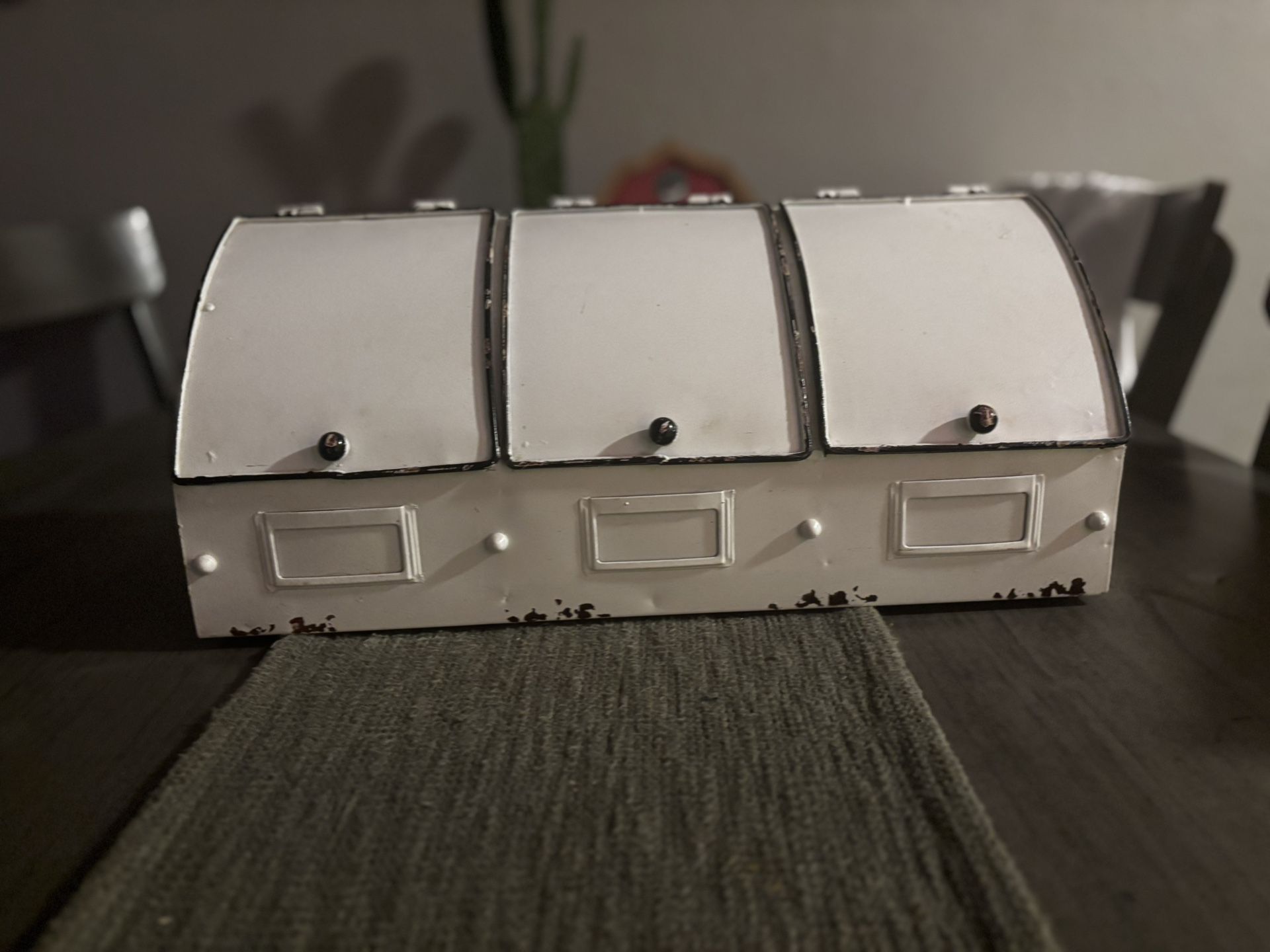 vintage white metal box organizer