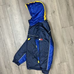 Mens Vintage VTG 90s Y2K Tommy Hilfiger Puffer Jacket Coat Sweater Hoodie Size Large