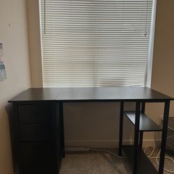 Black Desk W/ Shelves and Fabric Drawers