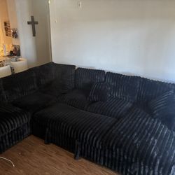 Like New Black Corduroy Sectional Couch 