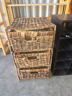 Woven basket table with drawers