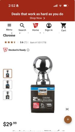 Reese Towpower 2-5/16 in. Hitch Ball, 14,000 lb. Capacity, 1-1/4 in. x 2-3/4 in. Shank, Chrome