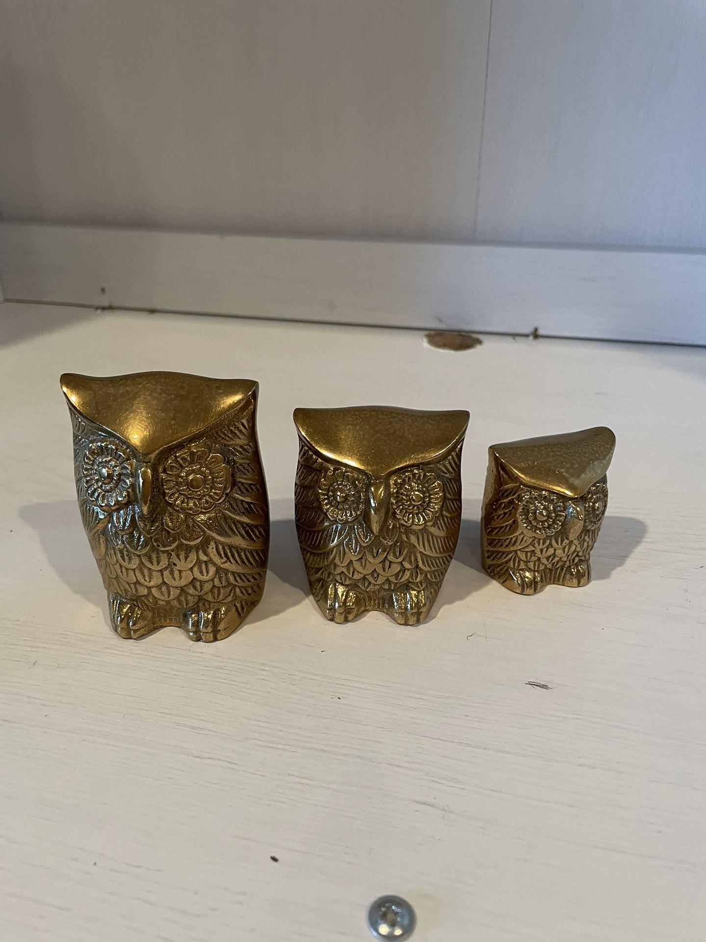 Three Brass Owl Paperweights