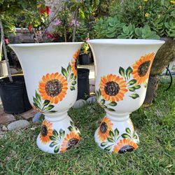 Talavera White Sunflowers Urns. Clay Pots. Planters. Plants, Pottery $65 cada una