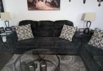 Sofa, Love Seat, Over Sized Chair with Ottoman - FREE 2 panel curtains (never opened 52x84) with purchase of living room set.