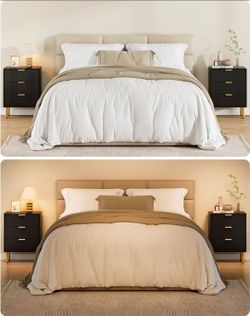 Fully assembled like new 2 Night Stands, Tall Bedside Table with 3 Storage Drawers, Modern Nightstand, Bedside Furniture, Side Table with Gold Frame, 