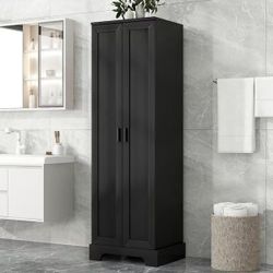 23.3 in. W x 16.9 in. D x 71.2 in. H Black Double Door Storage Linen Cabinet with Adjustable Shelves