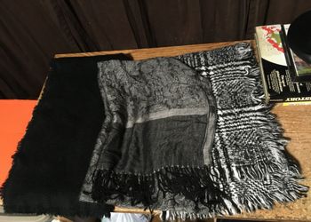 Lot of three women's neck warmer scarves Express black and white 82 inches by 24 inches, 72 in x 24 in, 72 in by 27 in