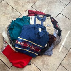 25+ Men’s Clothing Lot – Button-Up Shirts, Polos, Vintage Western & Dress Clothes