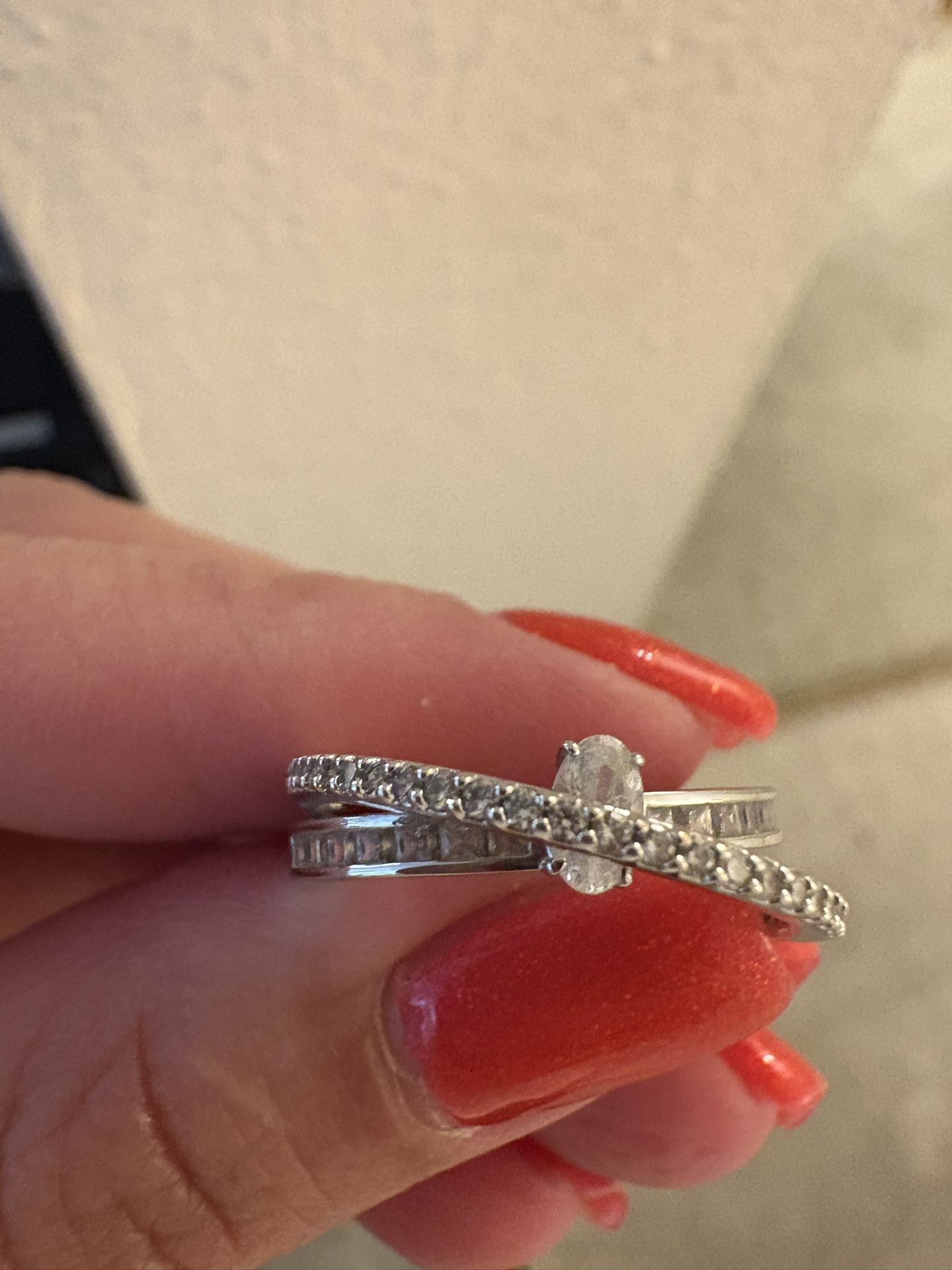 Swarovski Hyperbola ring, Mixed cuts, Clear, Rhodium Finish