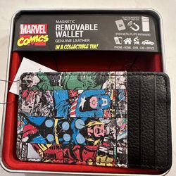 Leather magnetic Marvel wallet NEW in collectible tin