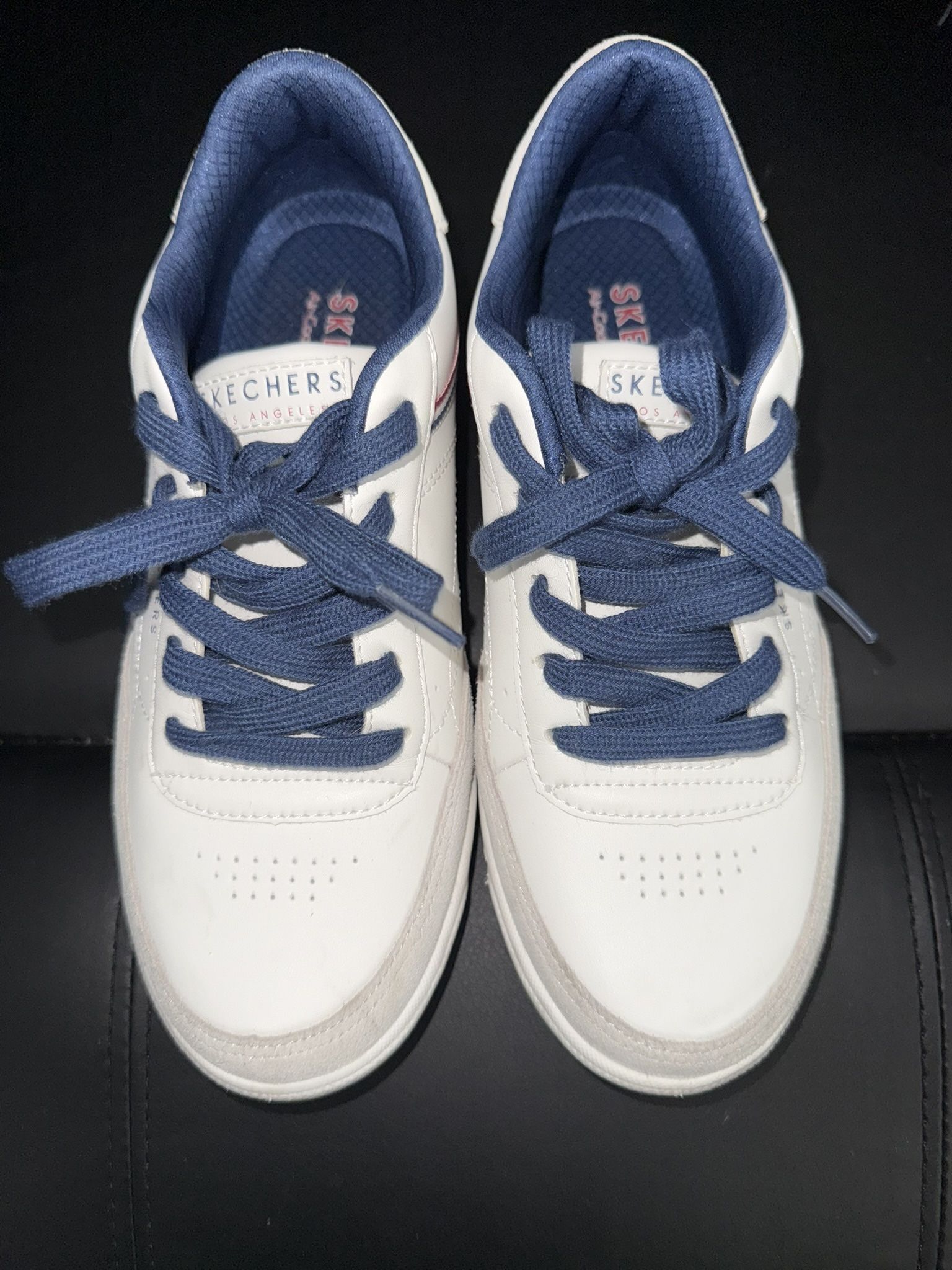 Skechers women's sneakers. White with red and blue pinstripes. Worn about 4 times.