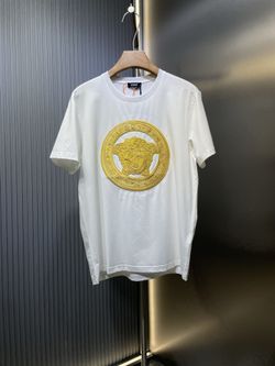 Versace🌟Indian gold thread embroidered circular medusa short-sleeved T-shirt