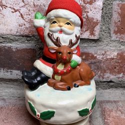 VINTAGE COLLECTIBLE 1967 Gorham Christmas Music Box Santa & Rudolph Red Nosed Reindeer Figurine