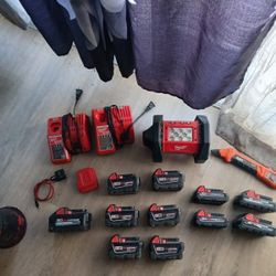                          Milwaukee Charger And Batteries  6×5.0. 2× 3.0   2× 2.0. 1× 8.0