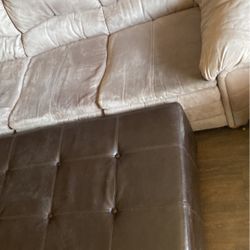 Cream Micro Fiber Couch With Chocolate Leather Ottoman 