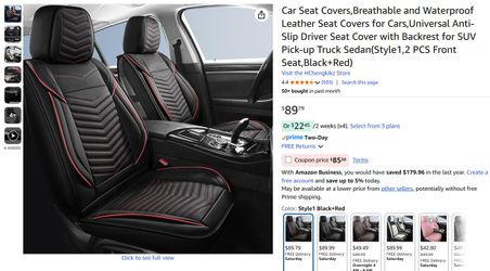 Universal HChengkikz PU Leather *2 Front* Car Seat Covers Black with Red Lines