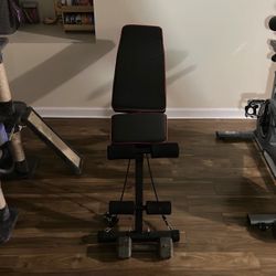 BEST OFFER Red & Black Bench Press Comes With 20 Lbs Weights Bought For $100 Willing To Negotiate 